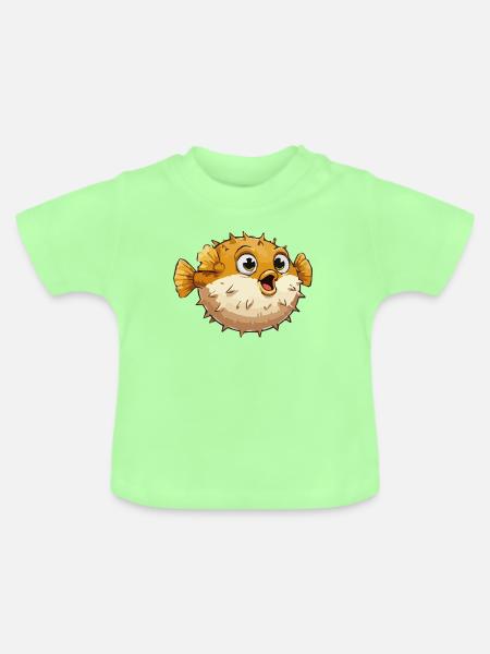 Kugelfisch Fisch Comic - Baby Bio-T-Shirt mit Rundhals - Mintgrün