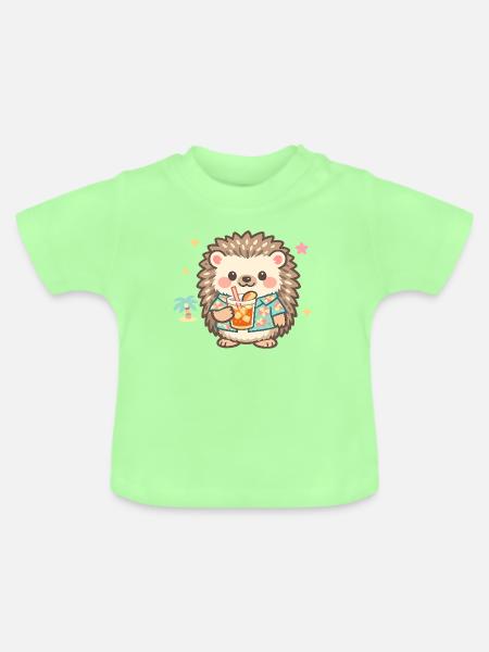 Hawaiian-Igel mit Getränk - Baby Bio-T-Shirt mit Rundhals - Mintgrün