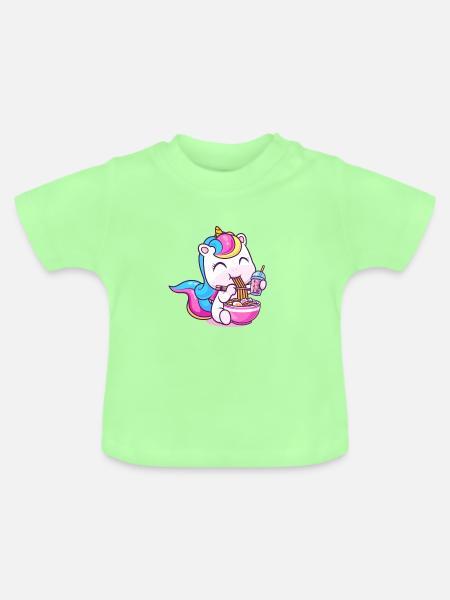 Pastell-Einhorn-Ramen-Bowl - Baby Bio-T-Shirt mit Rundhals - Mintgrün
