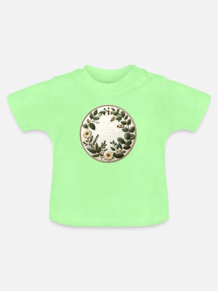 Blütenkranz Stickerei Rund - Baby Bio-T-Shirt mit Rundhals - Mintgrün