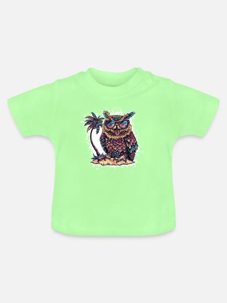 Eule Sommer Comic - Baby Bio-T-Shirt mit Rundhals - Mintgrün