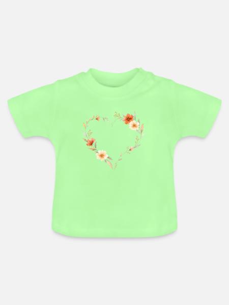 Blumen Herz - Baby Bio-T-Shirt mit Rundhals - Mintgrün