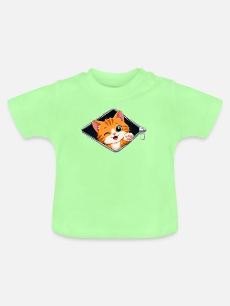 Süßes Kätzchen Reißverschluss Katze - Baby Bio-T-Shirt mit Rundhals - Mintgrün