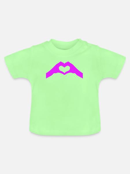 Herzhände in Neonpurpur - Baby Bio-T-Shirt mit Rundhals - Mintgrün