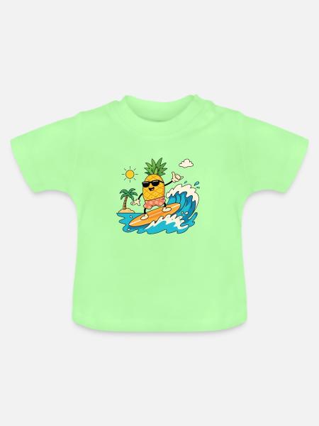 Surfende Ananas Sommer - Baby Bio-T-Shirt mit Rundhals - Mintgrün