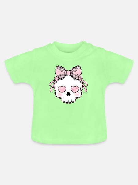 Kawaii Schädel Herzaugen - Baby Bio-T-Shirt mit Rundhals - Mintgrün