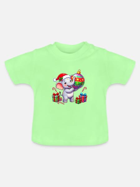 Niedliches Elefanten-Weihnachtsmann-Ornament - Baby Bio-T-Shirt mit Rundhals - Mintgrün