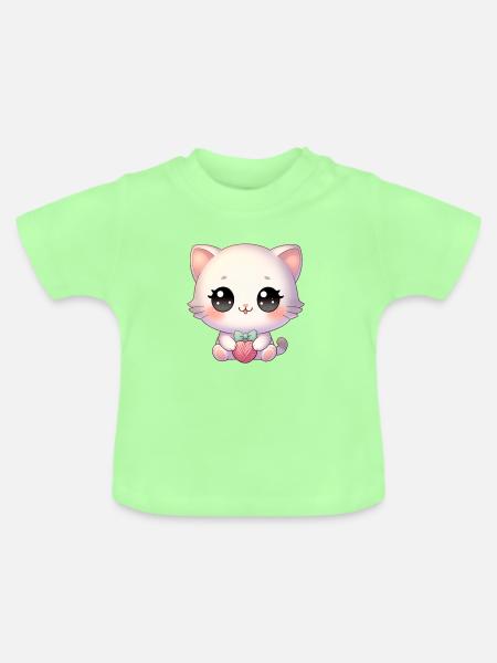 Kawaii Chibi Katze - Baby Bio-T-Shirt mit Rundhals - Mintgrün
