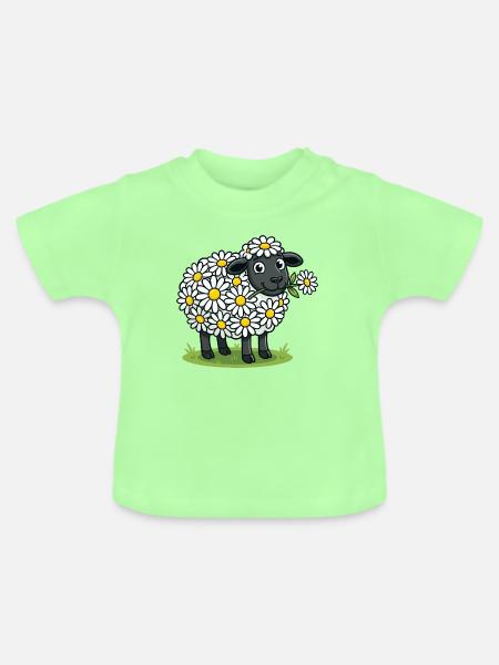 Schäfchen mit Gänseblümchenkranz - Baby Bio-T-Shirt mit Rundhals - Mintgrün