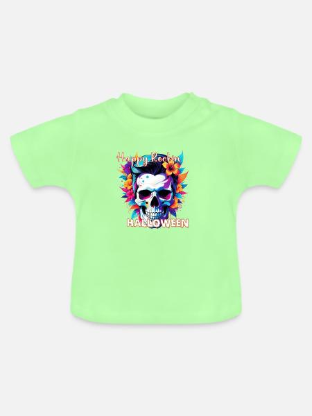 Happy Rockin Halloween – Rockabilly Skull - Baby Bio-T-Shirt mit Rundhals - Mintgrün