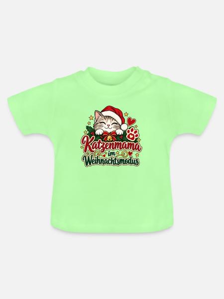 Katzenmama im Weihnachtsmodus - Baby Bio-T-Shirt mit Rundhals - Mintgrün