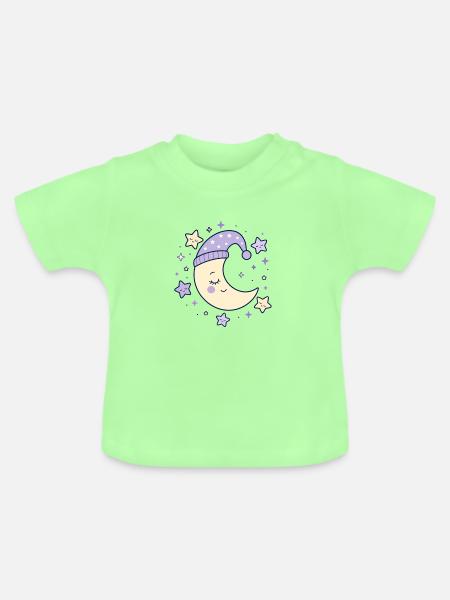Soft Moon Night – Schläfriger Mond - Baby Bio-T-Shirt mit Rundhals - Mintgrün