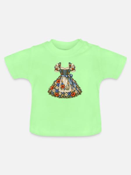 Florales Dirndl mit Edelweiß & Mohnblumen - Baby Bio-T-Shirt mit Rundhals - Mintgrün