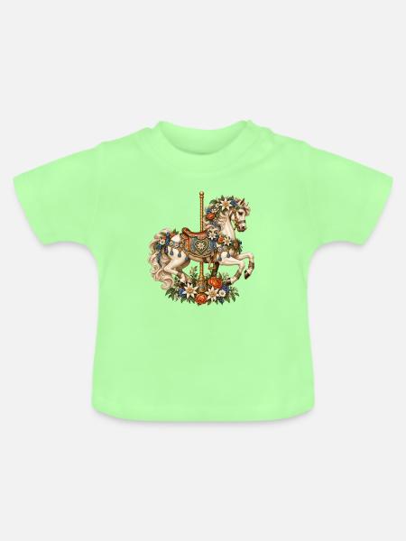 Karussellpferd mit Edelweiß & Alpenblumen - Baby Bio-T-Shirt mit Rundhals - Mintgrün
