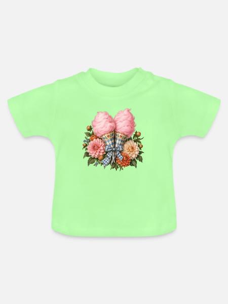 Zuckerwatte mit Blumen & Trachtenschleife - Baby Bio-T-Shirt mit Rundhals - Mintgrün