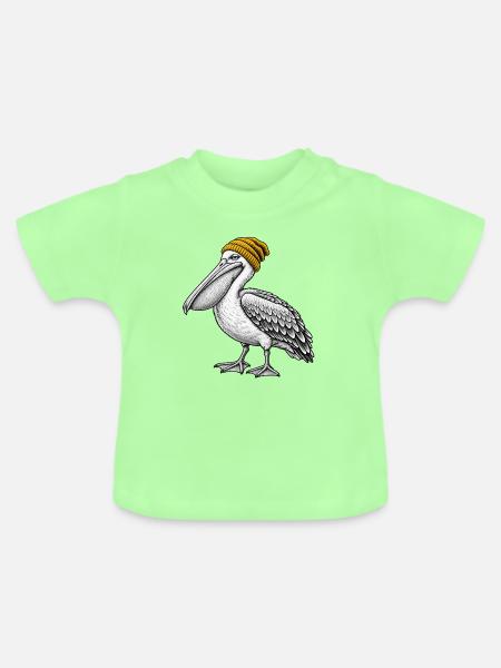 Pelikan mit Strickmütze - Baby Bio-T-Shirt mit Rundhals - Mintgrün