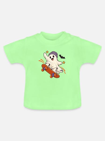 Geist Skateboard Halloween - Baby Bio-T-Shirt mit Rundhals - Mintgrün
