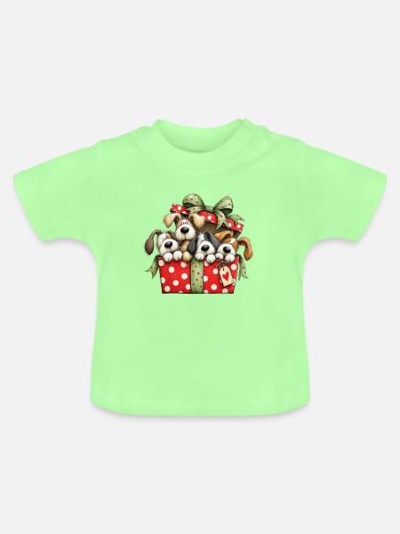 🎁 Weihnachtswelpen - Baby Bio-T-Shirt mit Rundhals - Mintgrün