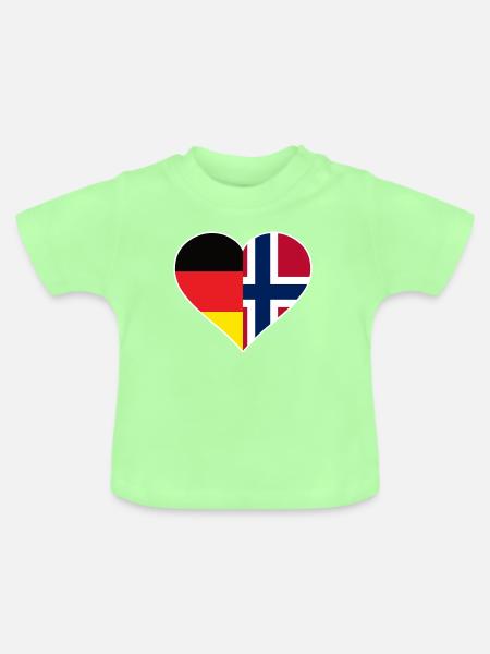 Deutsch-Norwegisches Flaggenherz - Baby Bio-T-Shirt mit Rundhals - Mintgrün