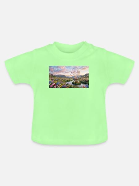 Floral Sky Balloon Traumlandschaft - Baby Bio-T-Shirt mit Rundhals - Mintgrün