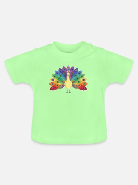 Regenbogenpfau in Federn - Baby Bio-T-Shirt mit Rundhals - Mintgrün
