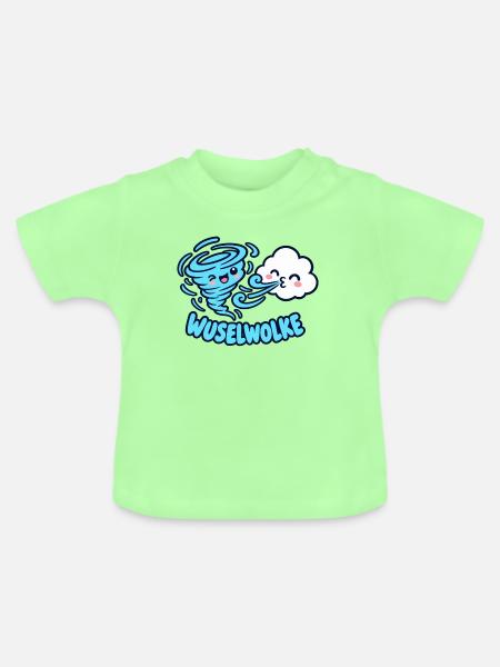 Wuselwolke – Lustiges Wind & Wolken Kinder Motiv - Baby Bio-T-Shirt mit Rundhals - Mintgrün