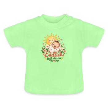 Endlich da: Sonnenbaby mit Blumen - Baby Bio-T-Shirt mit Rundhals - Mintgrün - Vorne