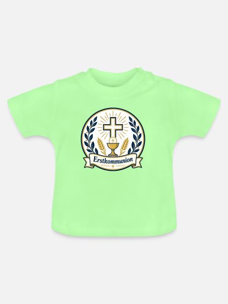 Erstkommunion Kreuz Kelch Emblem - Baby Bio-T-Shirt mit Rundhals - Mintgrün