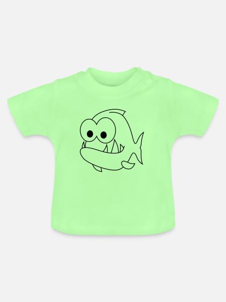Piranha Comic Tier - Baby Bio-T-Shirt mit Rundhals - Mintgrün