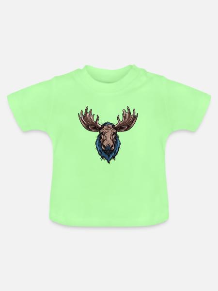 Elch Portrait - Baby Bio-T-Shirt mit Rundhals - Mintgrün