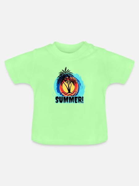 Sommermotiv mit Palmen - Baby Bio-T-Shirt mit Rundhals - Mintgrün