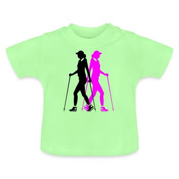 Nordic Walking Woman Silhouette - Baby Organic T-Shirt with Round Neck - mint green - Front