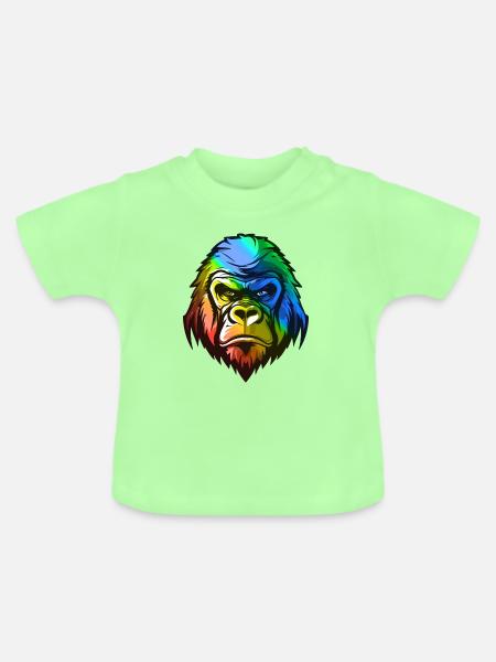 Gorilla Kopf Bunt - Baby Bio-T-Shirt mit Rundhals - Mintgrün