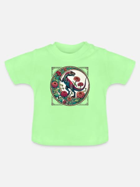 Lebendige Dinosaurier-Blumenkunst - Baby Bio-T-Shirt mit Rundhals - Mintgrün