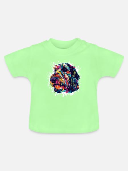 Bunter Hundeporträt mit Farbspritzern - Baby Bio-T-Shirt mit Rundhals - Mintgrün