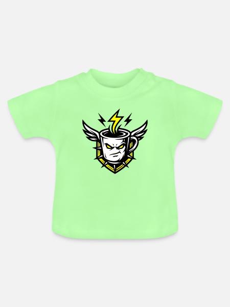 Kaffeetasse Gesicht Blitz Gelb Symbol - Baby Bio-T-Shirt mit Rundhals - Mintgrün