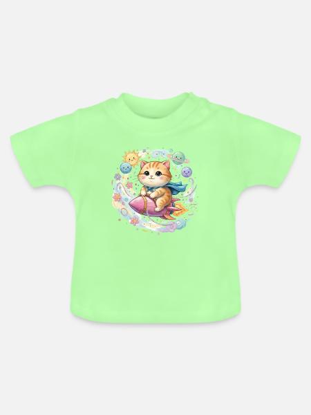 Cute Space Cat on Rocket - Baby Bio-T-Shirt mit Rundhals - Mintgrün