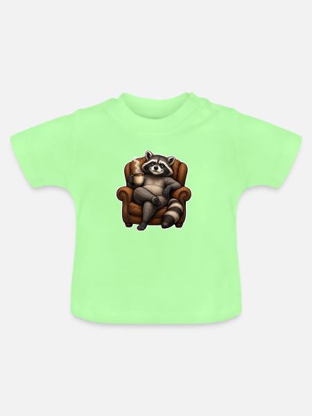 Kuschel-Raccoon Kaffeezeit - Baby Bio-T-Shirt mit Rundhals - Mintgrün