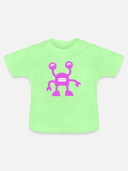 Fröhlicher Lila Roboter - Baby Bio-T-Shirt mit Rundhals - Mintgrün