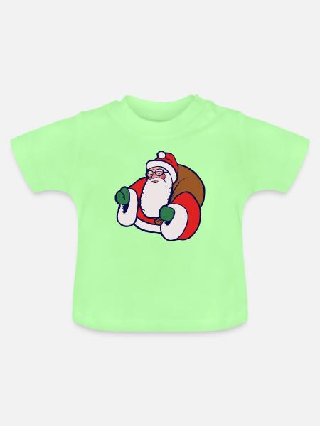 Fetter Cartoon-Weihnachtsmann mit Sack - Baby Bio-T-Shirt mit Rundhals - Mintgrün