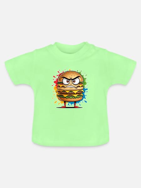 Wütender Burgermonster Illustration - Baby Bio-T-Shirt mit Rundhals - Mintgrün