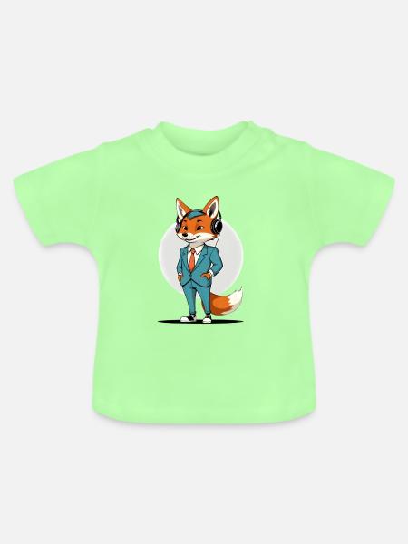 Fuchs im Anzug mit Kopfhörern - Baby Bio-T-Shirt mit Rundhals - Mintgrün