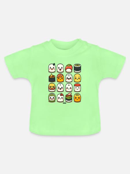 Kawaii Sushi Figuren - Baby Bio-T-Shirt mit Rundhals - Mintgrün