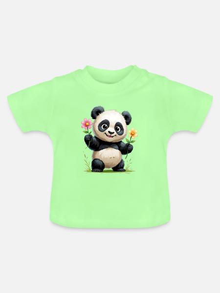 Panda Blumengruß - Baby Bio-T-Shirt mit Rundhals - Mintgrün