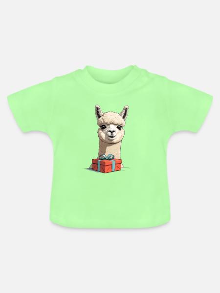Alpaka mit Geschenk - Baby Bio-T-Shirt mit Rundhals - Mintgrün