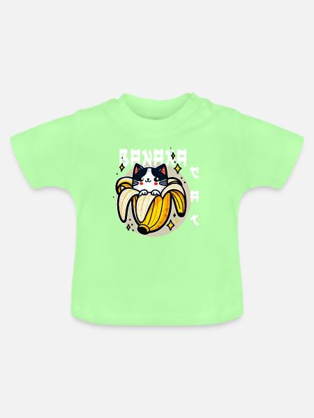 Kawaii Bananenkatze - Baby Bio-T-Shirt mit Rundhals - Mintgrün