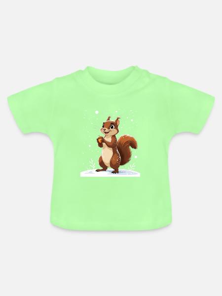 Winterliches Eichhörnchen mit Eichel - Baby Bio-T-Shirt mit Rundhals - Mintgrün