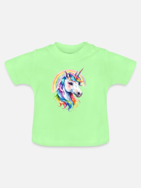 Regenbogen Einhorn Portrait - Baby Bio-T-Shirt mit Rundhals - Mintgrün