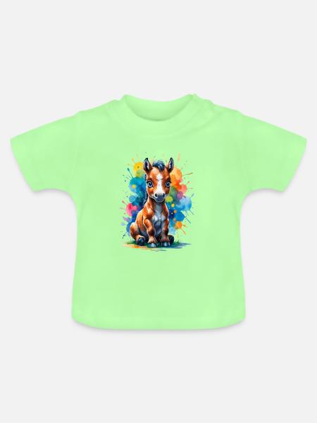Regenbogenpony im Farbklecks - Baby Bio-T-Shirt mit Rundhals - Mintgrün
