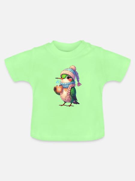 Winterkuschel Vogel mit Becher - Baby Bio-T-Shirt mit Rundhals - Mintgrün